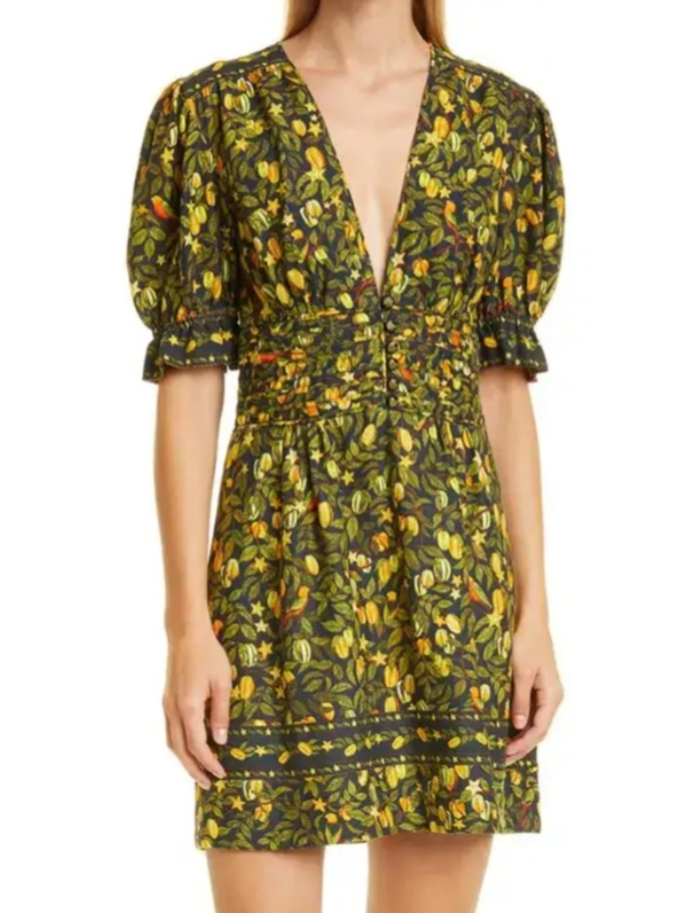 FARM Rio Star Fruit Linen Blend Dress - Size Medium